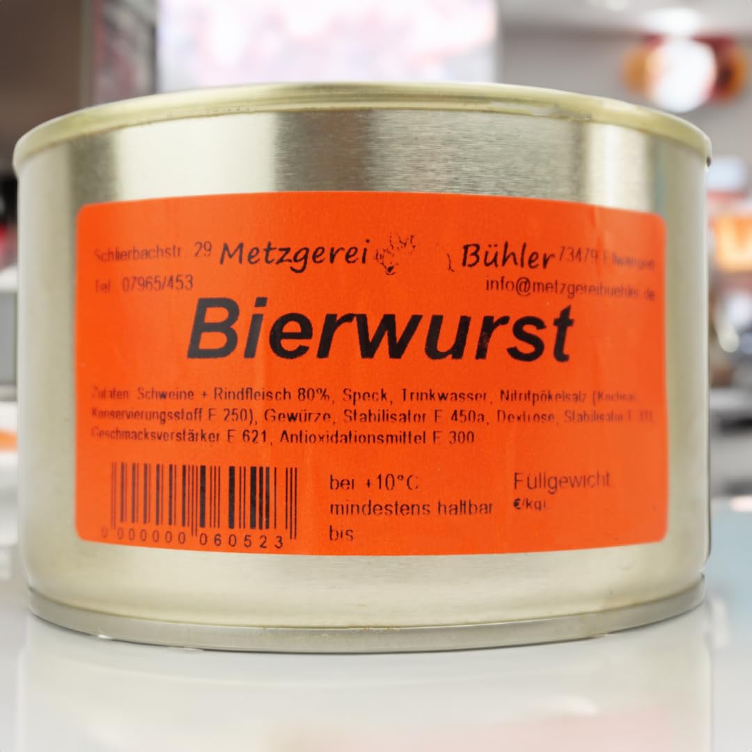 Bavarian Beer Sausage Canned Sausage 190 g to 400 g Made from 80% German Beef and Pork, Traditional Homemaker Style, Sausage Preserved by Butcher Shop Bühler Delicious Sausage Cold Cuts (400 g) – Bild 7