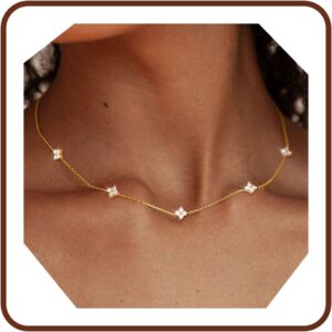 Aidenn Women's Gold Necklace with Cubic Zirconia Four-Leaf Clover 925 Sterling Silver Chain for Girls, Gold/Silver Stackable Necklace Four-Leaf Clover Jewellery Gift