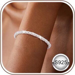 Chriscoco Bracelet 925 Silver Women's Adjustable Bracelets Silver Stackable Silver Bracelet Tennis Bracelet Zirconia Bracelet for Women Girls
