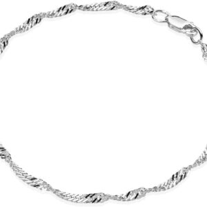 Materia Women's Bracelet Chain, 925 Silver, 3 mm Singapore Chain Bracelet, 17 / 18 / 19 / 20 / 21 / 22 cm, with Lobster Clasp