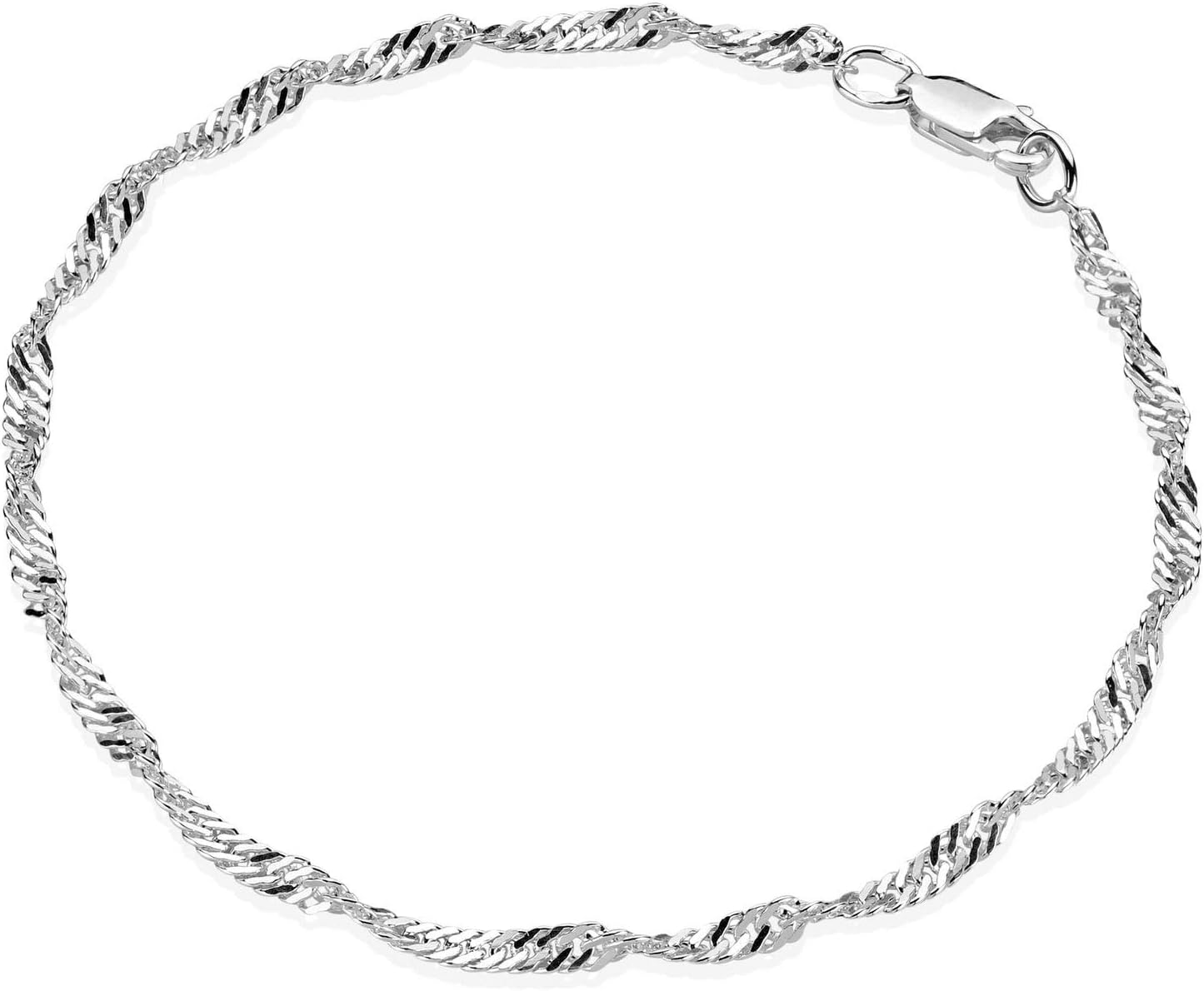 Materia Women's Bracelet Chain, 925 Silver, 3 mm Singapore Chain Bracelet, 17 / 18 / 19 / 20 / 21 / 22 cm, with Lobster Clasp