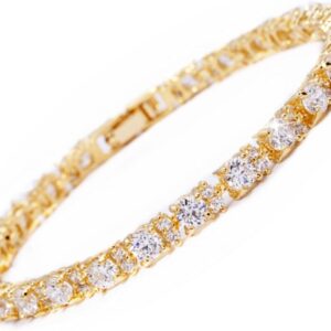 RIVA Eternity Tennis Bracelet – 18 cm / 7 inch with Round Cut Gemstone – Cubic Zirconia – 8 Colours Available – Plated in 18 Carat Yellow Gold – Simple Modern Elegance