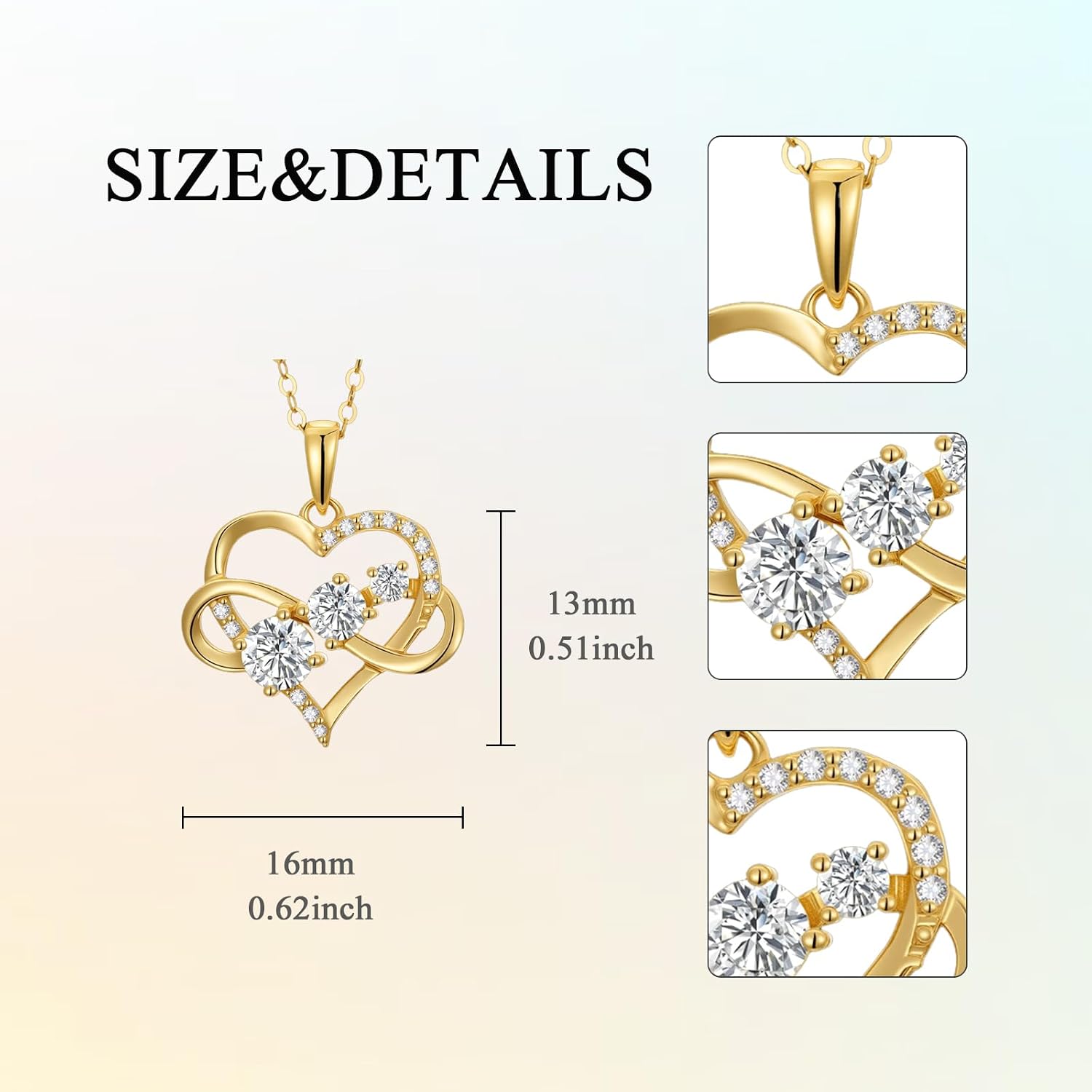 375/9K Echtgold Herz Kette für Damen, Gelbgold 0,55-1,2 cttw Moissanit Unendlichkeit Herz Anhänger Halskette,Schmuckgeschenk Jahrestag Geburtstag für Ehefrau Mutter,40+5cm – Bild 6