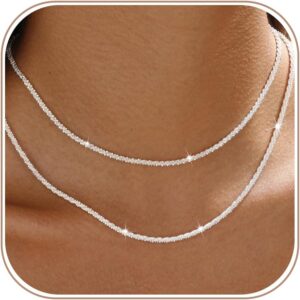 Mesaro Silver Necklaces for Women – 2-Piece Layered Necklaces, Hypoallergenic Sterling Silver Choker, Delicate Jewellery Gift for Birthday & Christmas
