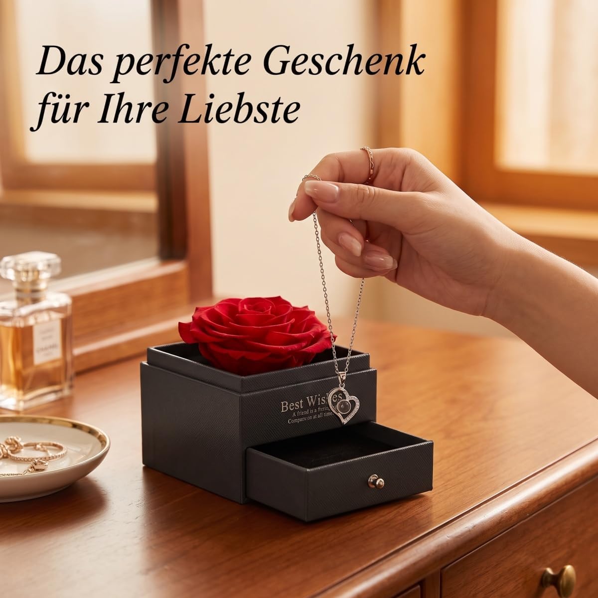 Eternal Rose with Exquisite Necklace & Scarf, Small Gifts for Women with Gift Box & Greeting Cards, Gift Girlfriend Birthday Mum – Bild 6