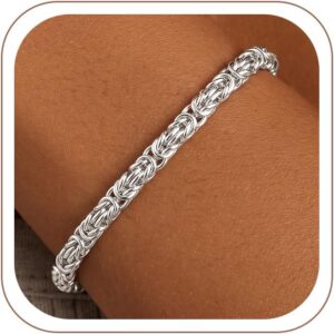 Byzantine Bracelet 925 Silver Over Women, 6 mm Wide Square Silver Bracelet Original Italian Byzantine Bracelet Elegant Jewellery Gift Idea Length 6.5/7/7.5/8 Inches