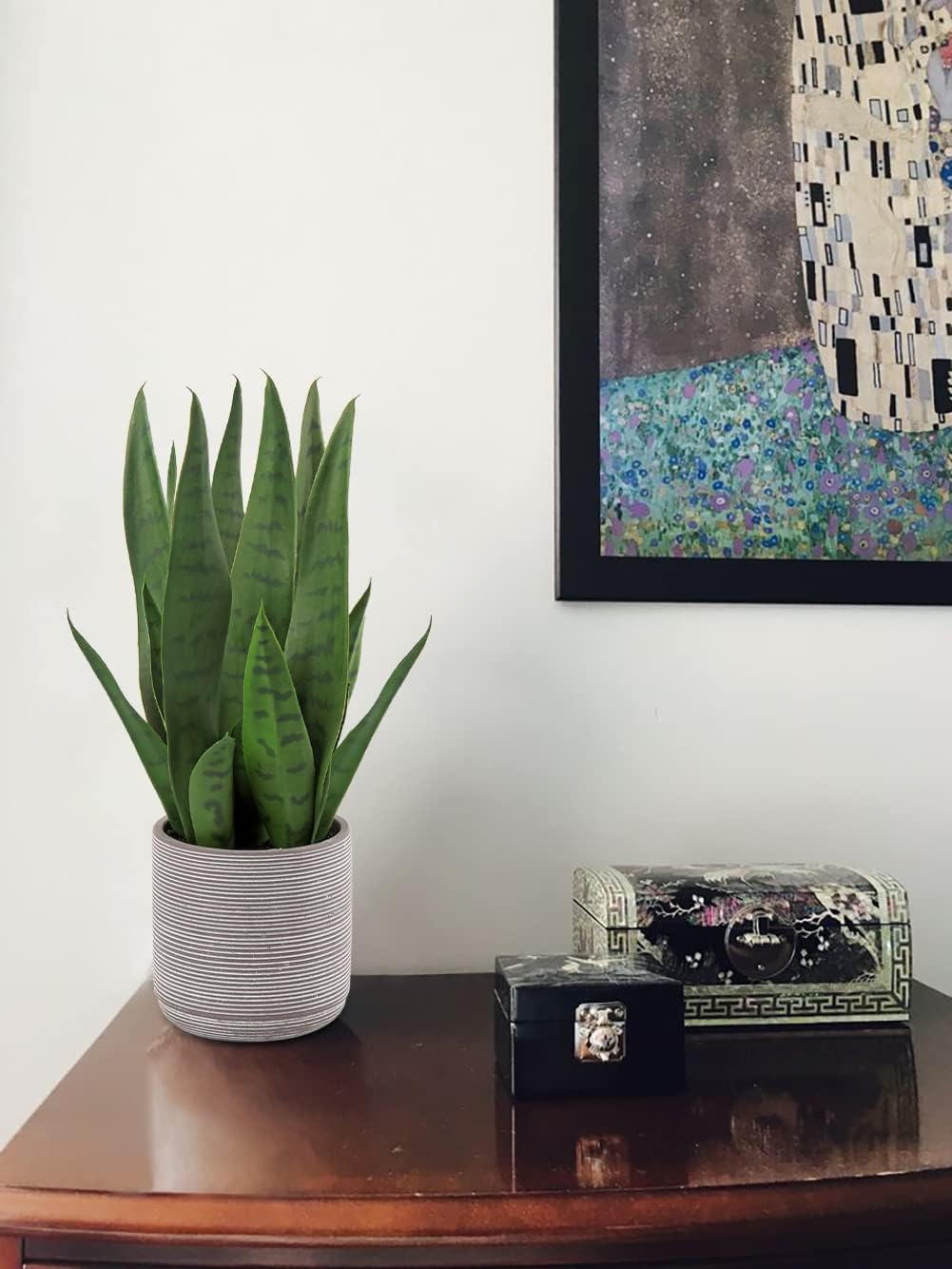 Briful Sanseveria Artificial Indoor Plant Decorative Plant Height 40 cm in Cement Pot – Bild 5