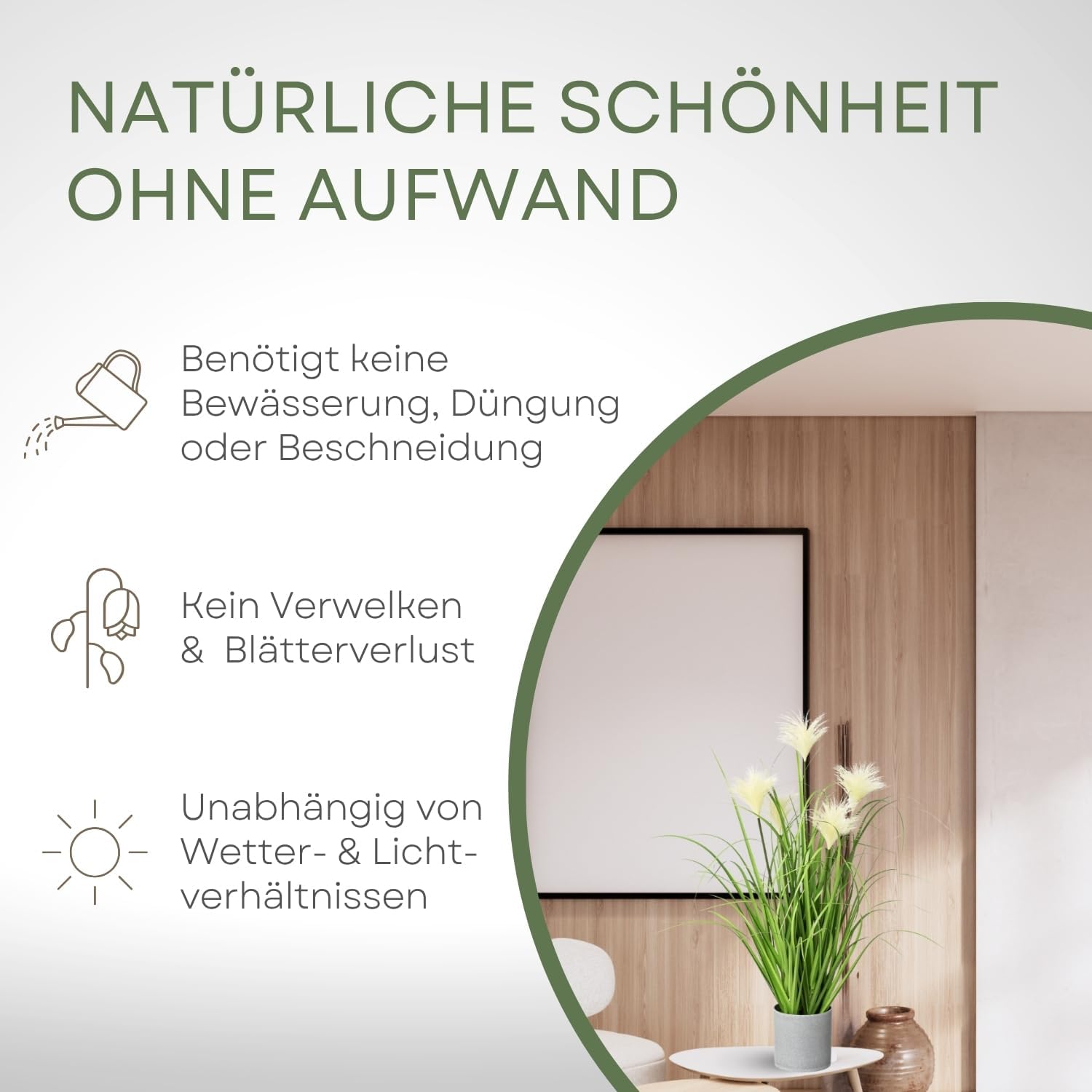 Artificial Riedgrass, 66 cm in White Pot, Lifelike Wild Grass in Pot, Pampas Grass for Indoors, High-Quality and Decorative Decorative Plant, Grass Bush for Indoors, Lifelike Artificial Plant – Bild 4