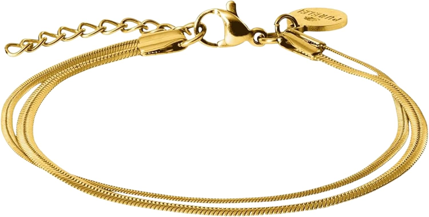 Purelei Two Layers Women's Bracelet - Adjustable Waterproof Bracelet with Double Layer Snake Chain Design for a Stylish Layering Look