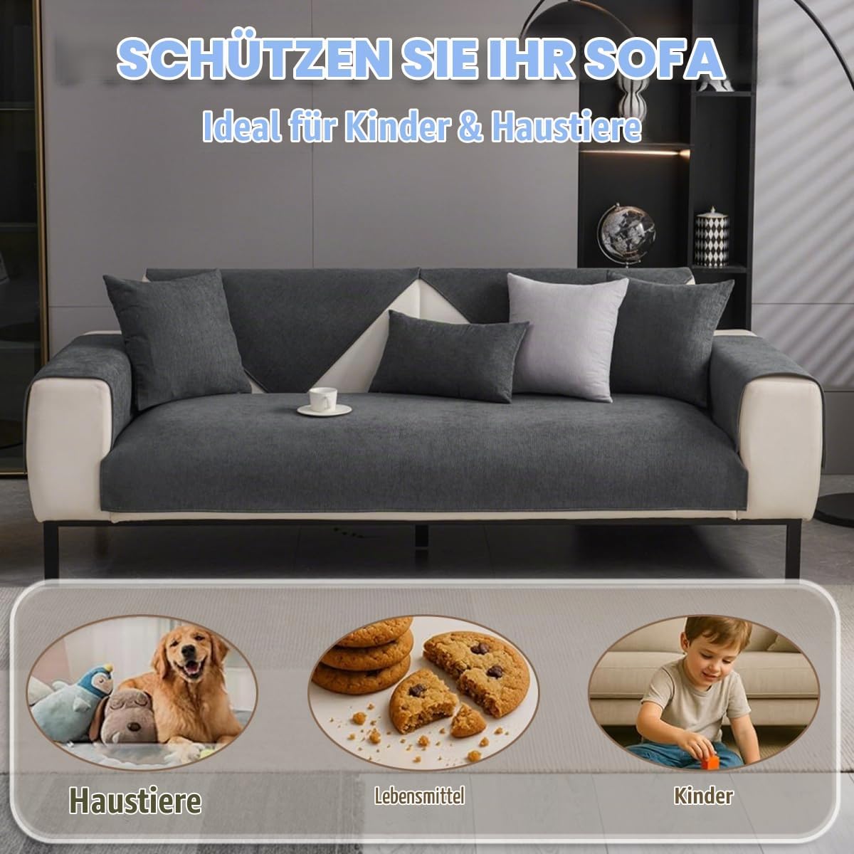 Sofa Cover, Chenille Sofa Cover, Sofa Throw, Sofa Blanket, Non-Slip Sofa Throw Blanket, Sofa Protection, Cat Dog, Sofa Protective Blanket, Sofa Covers for Seat, Dark Grey, 90 x 160 cm – Bild 4