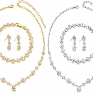 Women's Jewellery Set, Necklace, Bracelet, Earrings, Gold & Silver