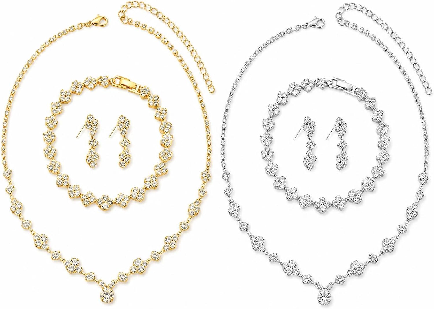 Women's Jewellery Set, Necklace, Bracelet, Earrings, Gold & Silver