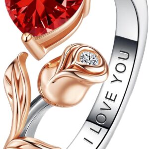 Rings for Women Moissanite Ring 1CT Heart Rose Engraving 'I Love You'