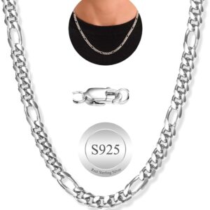 MOROTOLE Sterling Silver Figaro Chain Necklaces for Men Width 5 mm Diamond Cut Figaro Link Chain 18/20/22 Inches
