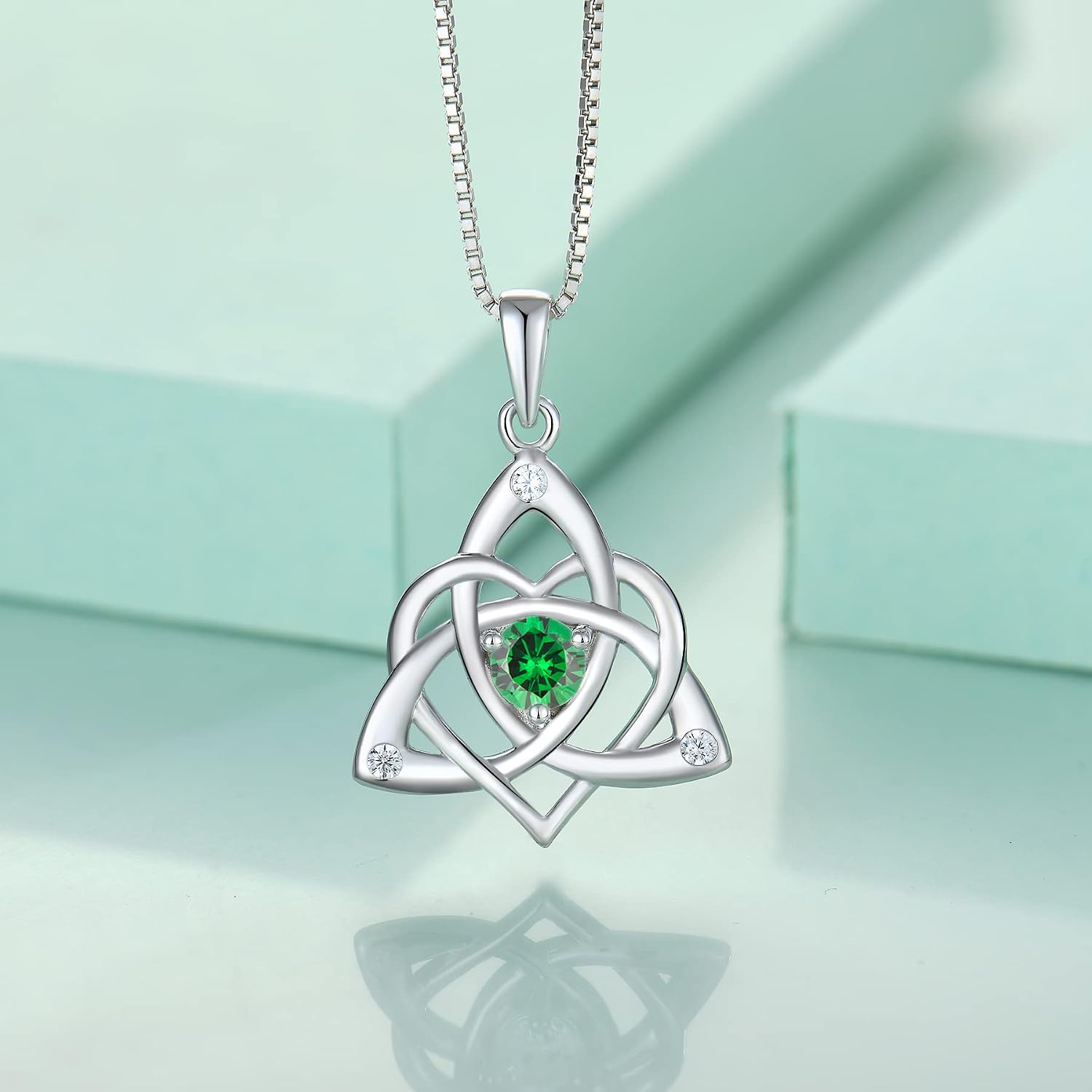 Starchenie Celtic Knot Necklace 925 Sterling Silver Heart 3A Birthstone Necklace for Women – Bild 2