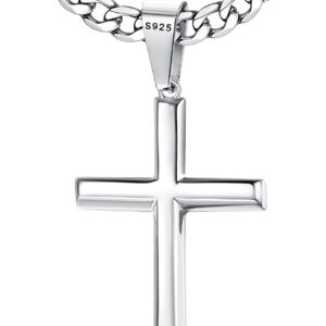 Chriscoco Cross Necklace for Men Women 925 Sterling Silver Cross Pendant with Stainless Steel Cuban Chain Necklace 5 mm Wide Silver Chain for Men