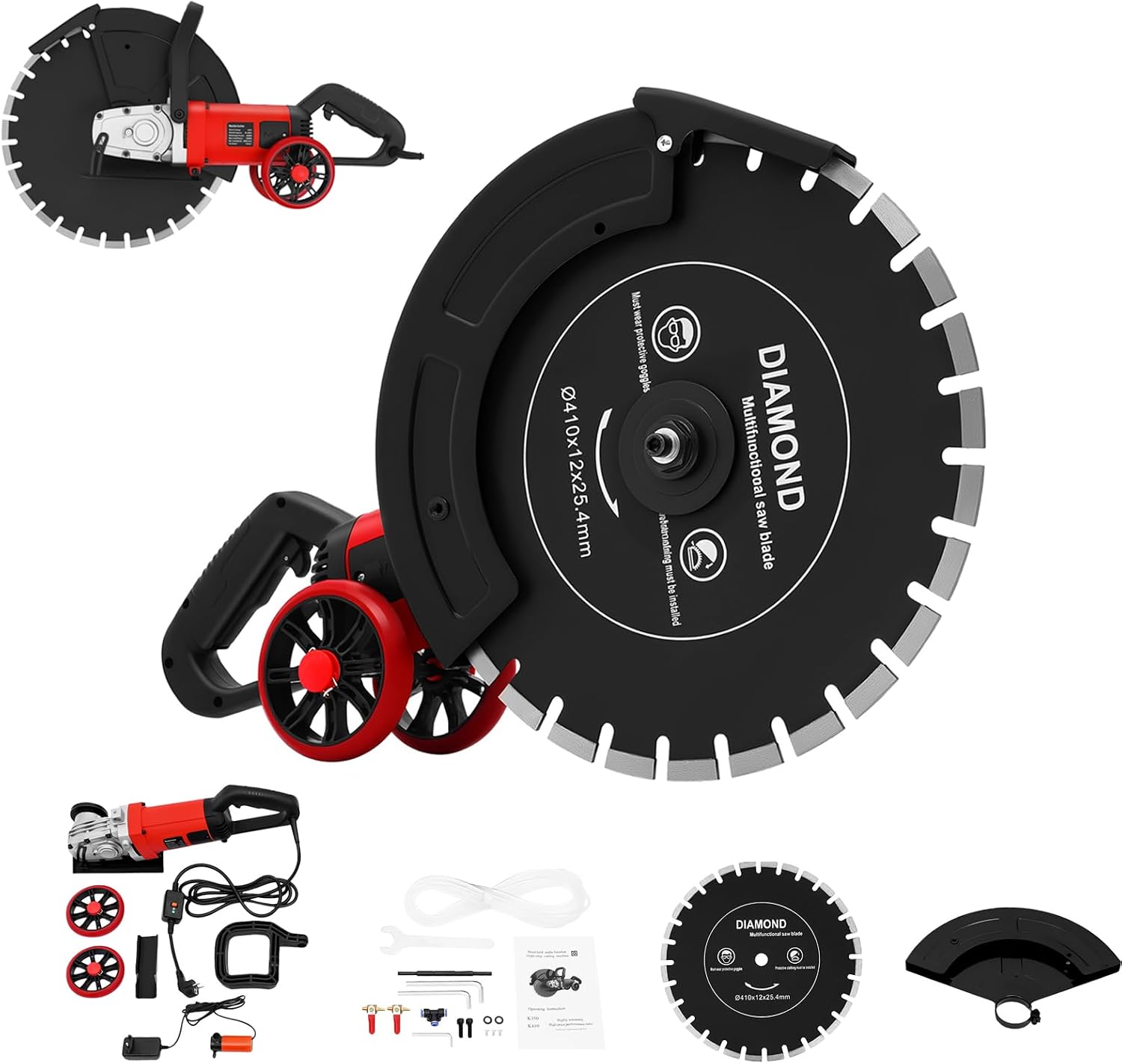 Electric Concrete Saw, 220 V 4000 W 3000 RPM 410 mm Cutting Cutter Paving Cutter High Performance Circular Saw Stone Cutting Machine Dry Disc Saw Wall Chaser Wet for Stone Concrete Granite