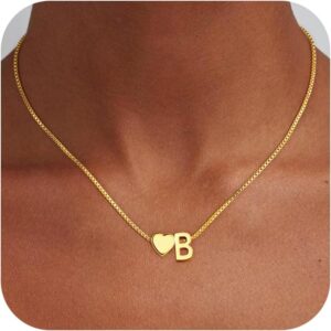 Necklace Women's Gold/Silver, 18K Gold Plated Heart Chain with Letters for Women Girls Children Necklace Jewellery Personalised Gift for Women Girls Girlfriend