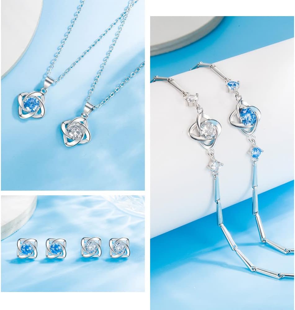 Jewellery Set Women's Silver, 925 Sterling Silver Clover Necklace Stud Earrings Bracelet Set with Cubic Zirconia Clover Jewellery Sets Gift for Girls Women – Bild 4