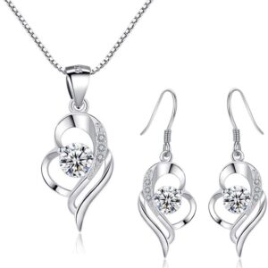 Kamise Women's Necklace 925 Sterling Silver Heart Chain with 5A Cubic Zirconia, 45 cm Hypoallergenic Silver Chain with Heart Pendant for Mother Women, Romantic Jewellery for Valentine's Day, Mother's