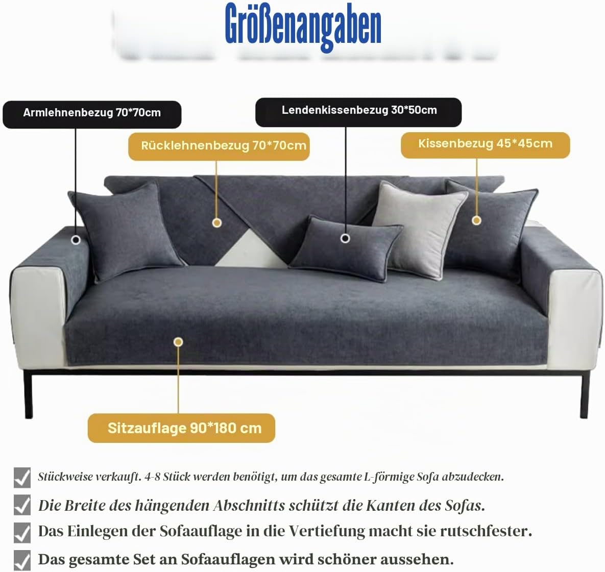 Sofa Cover, Chenille Sofa Cover, Sofa Throw, Sofa Blanket, Non-Slip Sofa Throw Blanket, Sofa Protection, Cat Dog, Sofa Protective Blanket, Sofa Covers for Seat, Dark Grey, 90 x 160 cm – Bild 8