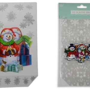 Riffelmacher 14276 Snowman Pastry Bags, Pack of 5, Size 18 x 30 cm, 2 Assorted Designs, Clear Bags, Bottom Bag, Cookie Bag, Gift, Christmas, Santa Claus
