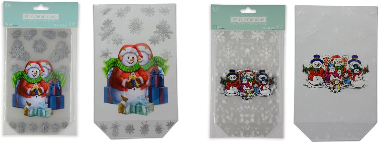 Riffelmacher 14276 Snowman Pastry Bags, Pack of 5, Size 18 x 30 cm, 2 Assorted Designs, Clear Bags, Bottom Bag, Cookie Bag, Gift, Christmas, Santa Claus