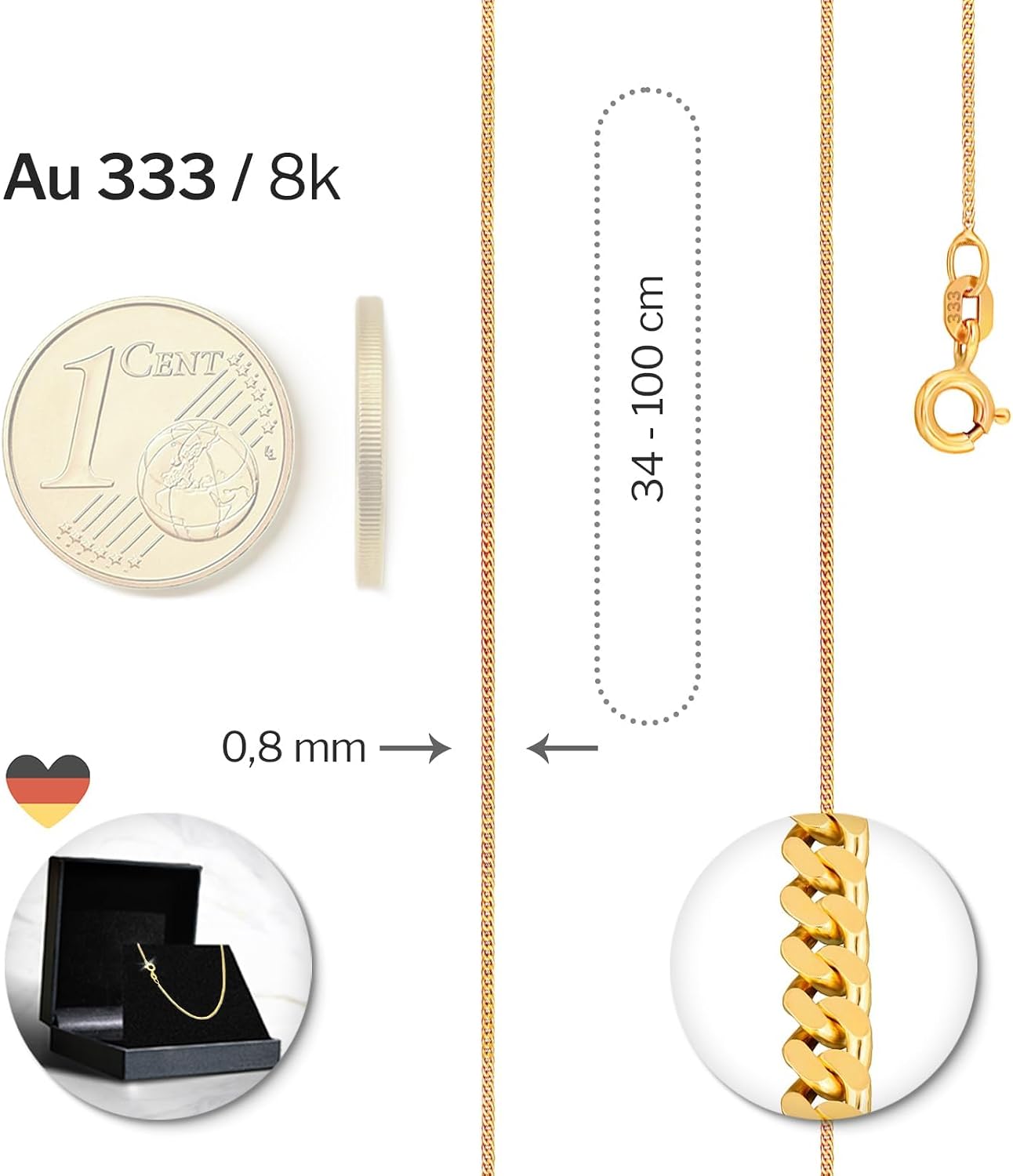 EDELIND 333 585 Goldkette Damen Echtgold, 0,8mm Panzerkette, auch 375 750 – Bild 2
