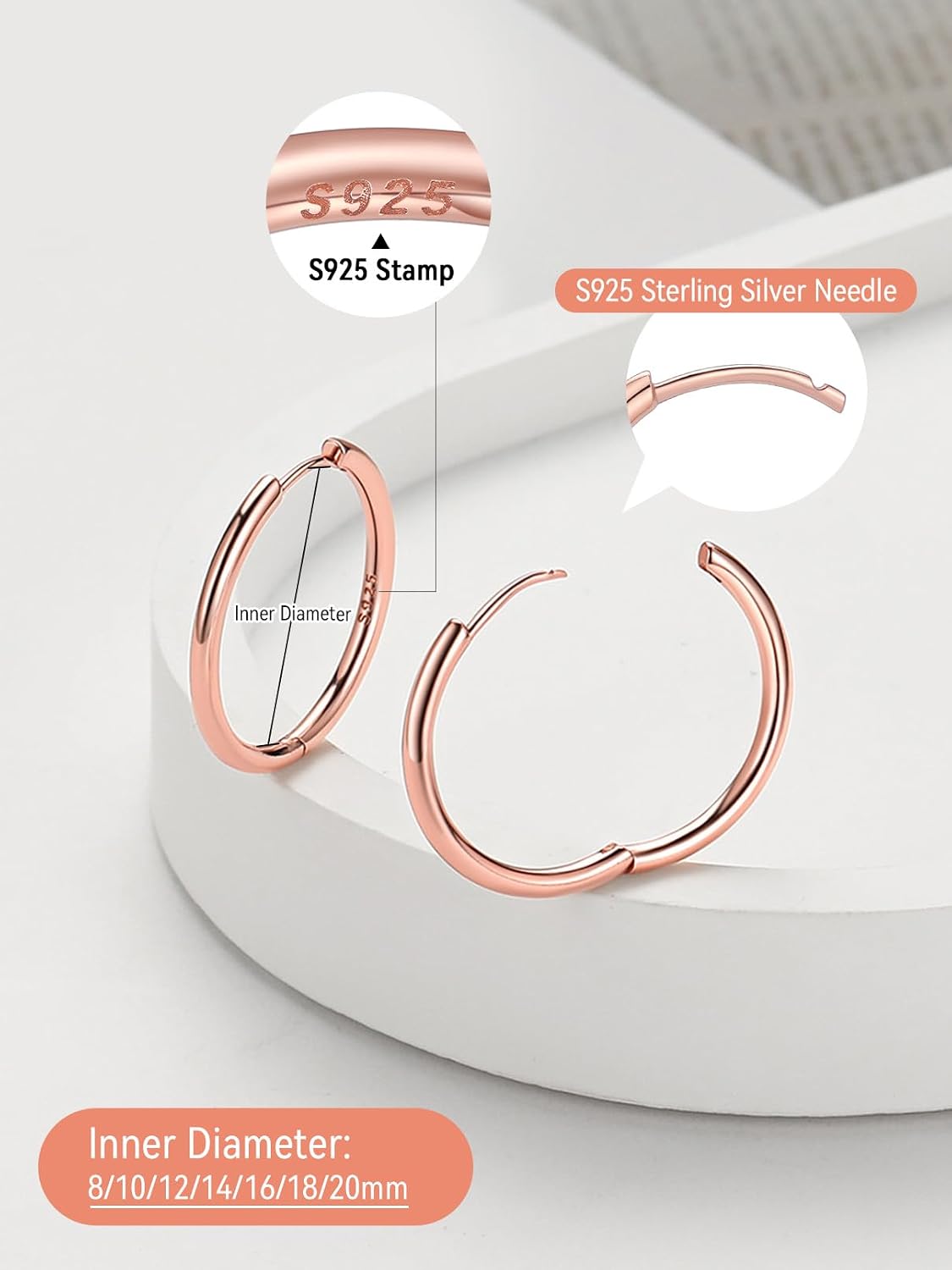 FaithHeart S925 Silver Earrings Women's Men's Stud Earrings Silver 925 Hoop Earrings Huggies 8/10/12/14/16/18/20 mm Helix Piercing Folding Hoop Earrings Silver Earrings Ear Piercing Silver Jewellery – Bild 2