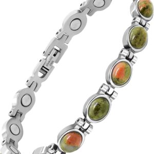 JEROOT Women's Magnetic Bracelet Flower Turquoise Stones Stainless Steel