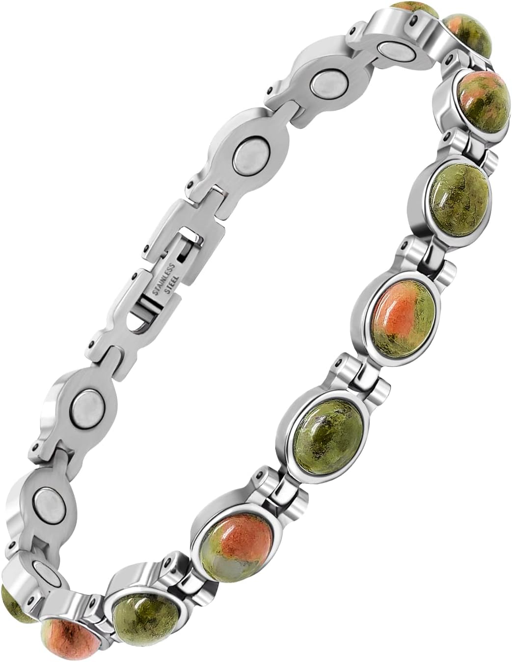 JEROOT Women's Magnetic Bracelet Flower Turquoise Stones Stainless Steel