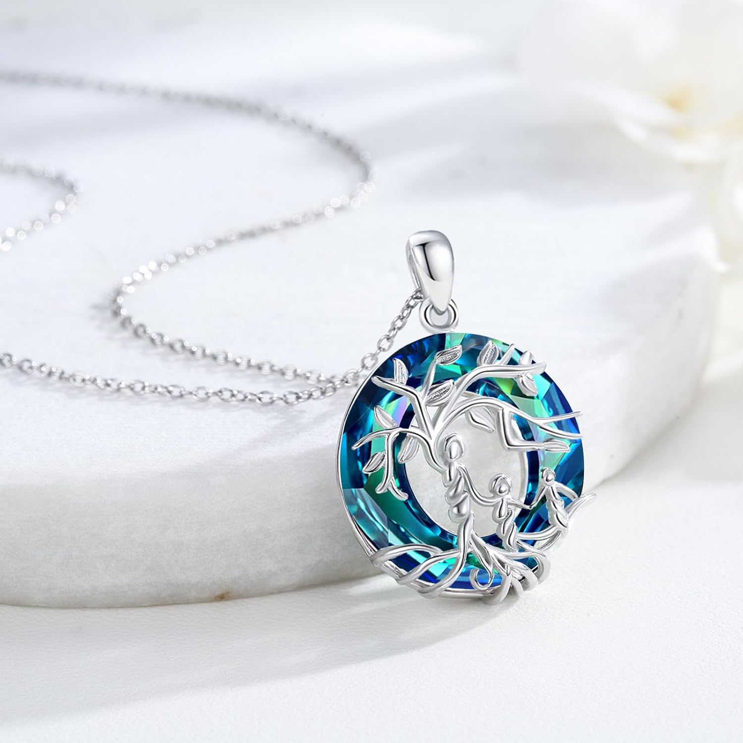 Women's Tree of Life Necklace 925 Sterling Silver Mother Children Daughter Son Tree of Life Family Heart Pendant Jewellery Gifts for Mum Girls – Bild 2