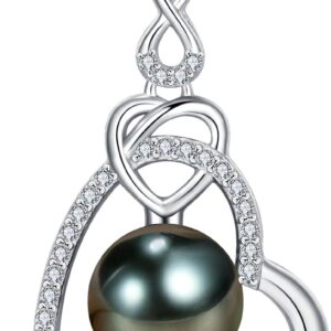 Gift for Women, Jewellery Gift for Wife on Wedding Anniversary, Necklace with Black Tahitian Pearl Heart, Birthday Christmas Mother’s Day Valentine’s Day Gift for Her