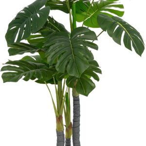 COSTWAY 120 cm Artificial Plants Monstera Deliciosa, Artificial Tree Green with 20 Leaves and Plastic Pot, Artificial Plant for Home & Office & Restaurant, Interior Decoration