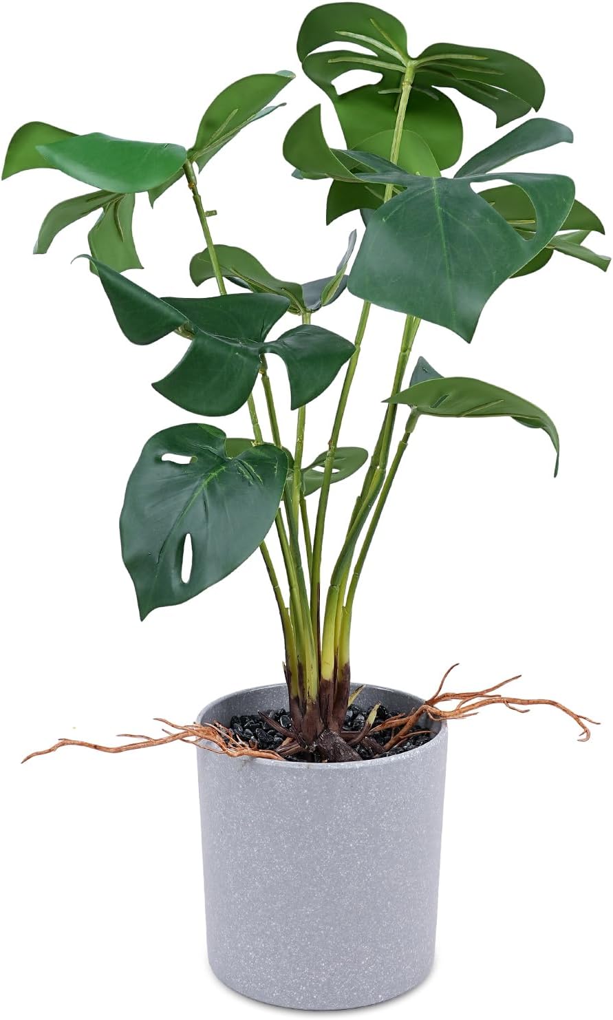 Artificial Monstera Plant 43 cm in Grey Pot 9 Leaves Realistic