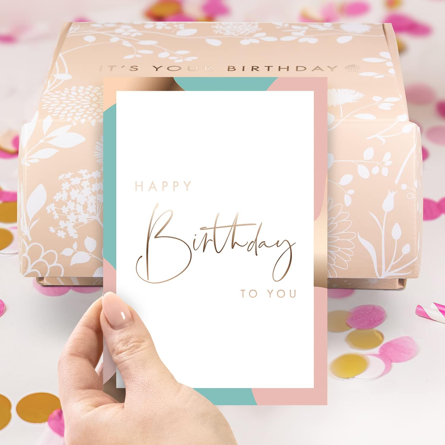 Happy Birthday Box for Women - Unique Birthday Gifts Best Friend, Sister, Daughter, Mother - Gift Baskets Her Birthday from Luxe England Gifts, Pink and Turquoise – Bild 3