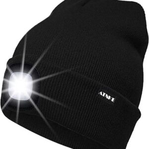 ATNKE LED Light Up Beanie Hat, Rechargeable USB Running Beanie with Extremely Bright 4-LED Flashing Alarm Headlight