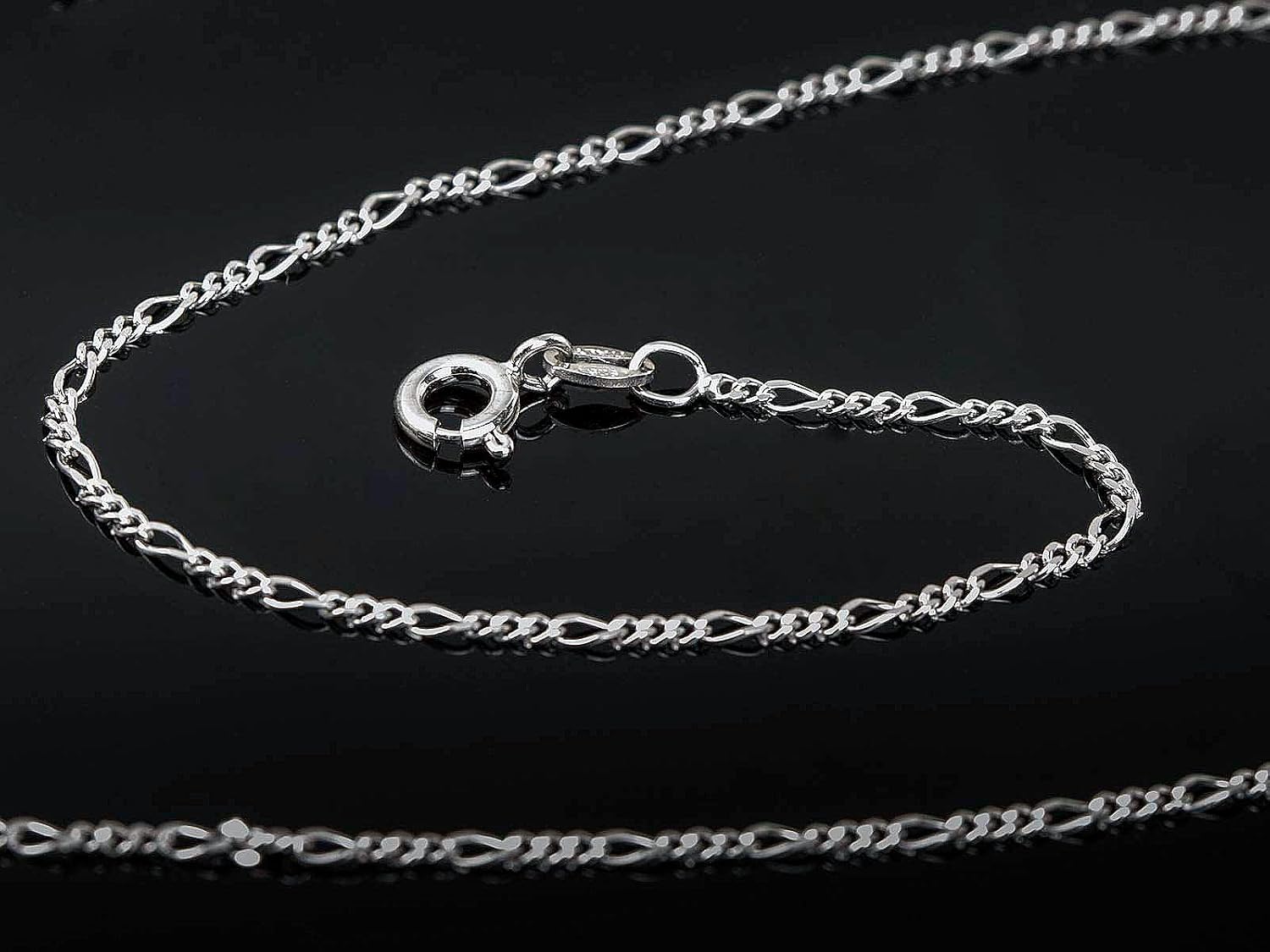 Aka Gioielli® - Diamond-coated Figaro Chain 1.7 mm 925 Sterling Silver Rhodium-Plated - Women's Men's Necklace Lengths: 40 45 50 55 60 70 cm – Bild 3