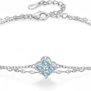 Clover Bracelet 925 Sterling Silver Dainty Love Friendship Birthstone Bracelet Lucky Four-Leaf Clover Jewellery for Women and Girls