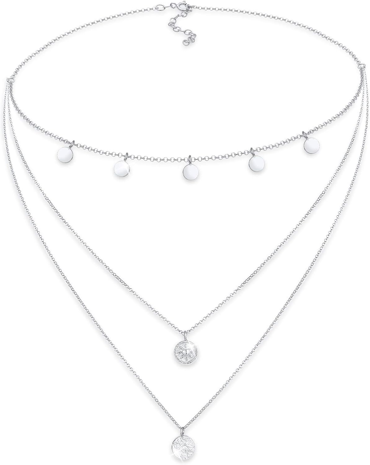 Elli Women's Choker Necklace Layer Circle Round Coin Vintage Trend 925 Silver