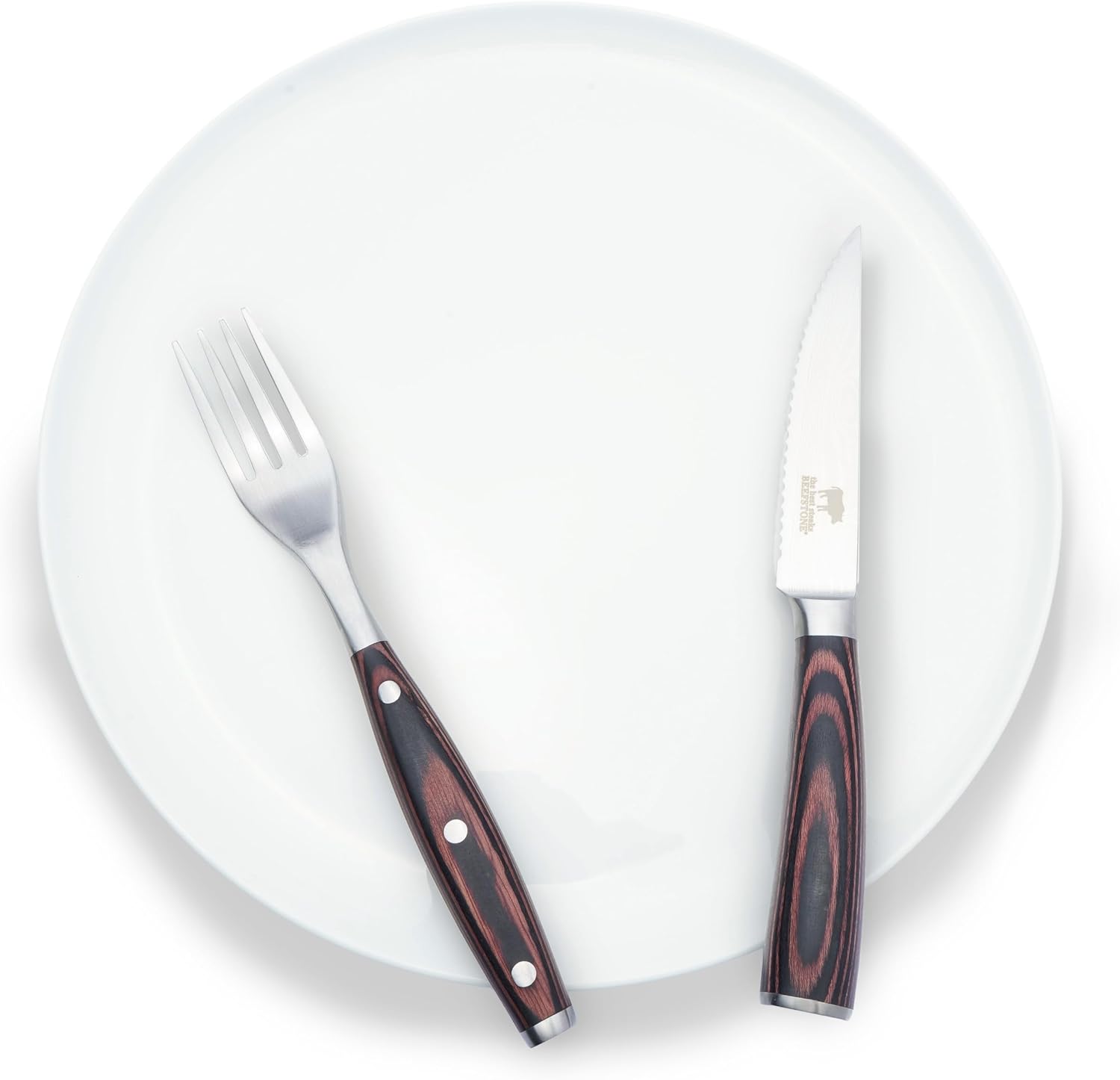 Steak Cutlery Set 8 Pieces, 4 Steak Knives with Smooth 12 cm Blade + 4 Steak Forks, Ergonomic Pakka Wooden Handles, Wooden Gift Box – Bild 4