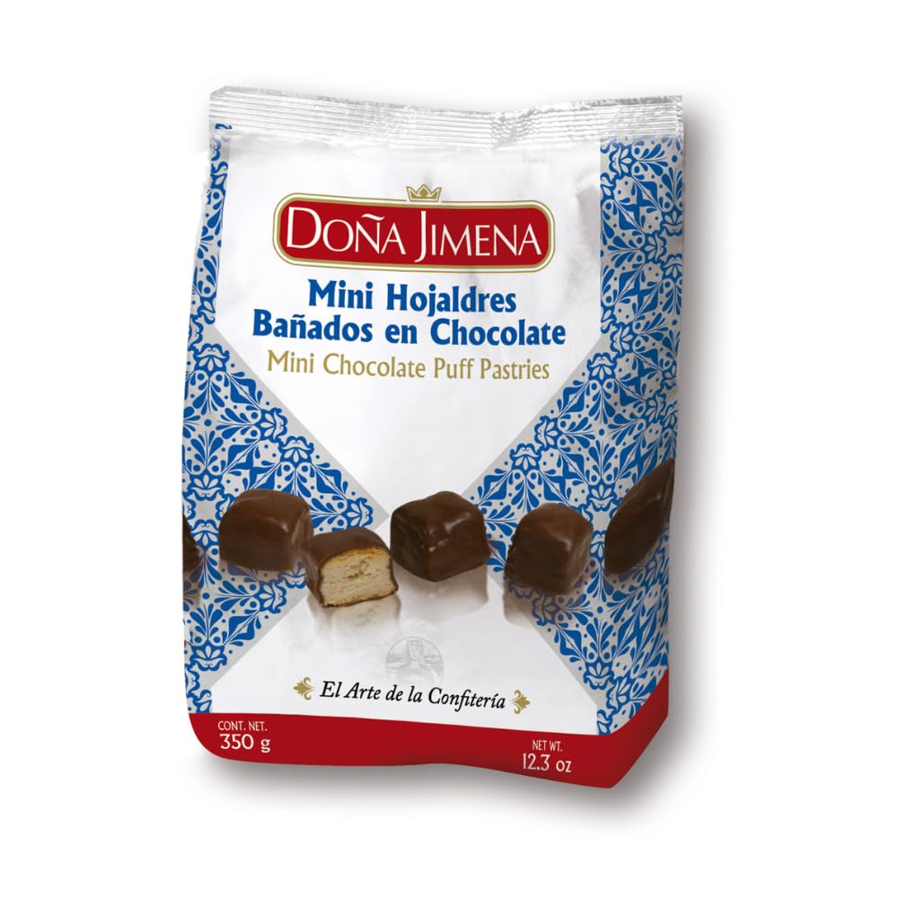 DOÑA JIMENA Premium Quality Milk Chocolate Coated Puff Pastry Cookies Typical Christmas Pastry Cookies Handmade Recipe 350g