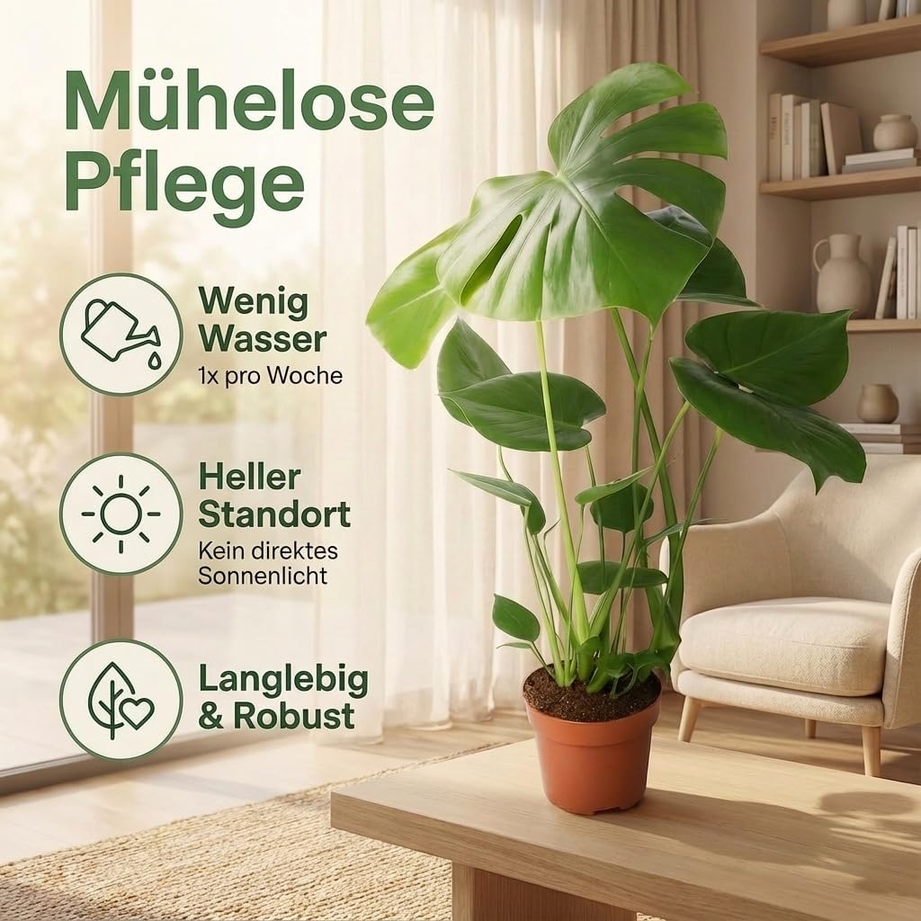 Monstera deliciosa | Set of 2 | Window Leaf | Approx. 55-70 cm | Diameter 12-15 cm Pot | Easy Care Indoor Plants for Home and Office | Quality from Plant Professional | Ideal Room Greenery – Bild 6