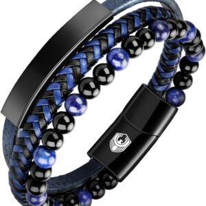Leather Bracelet Men’s Leather Bracelet with Stainless Steel Magnetic Clasp Braided Bracelet for Men and Exclusive Jewellery Box for Men Gifts Idea