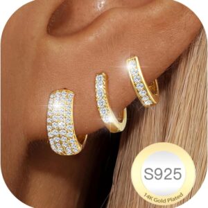 3 Paare Creolen Silber Set 14K Vergoldete Ohrringe für Damen