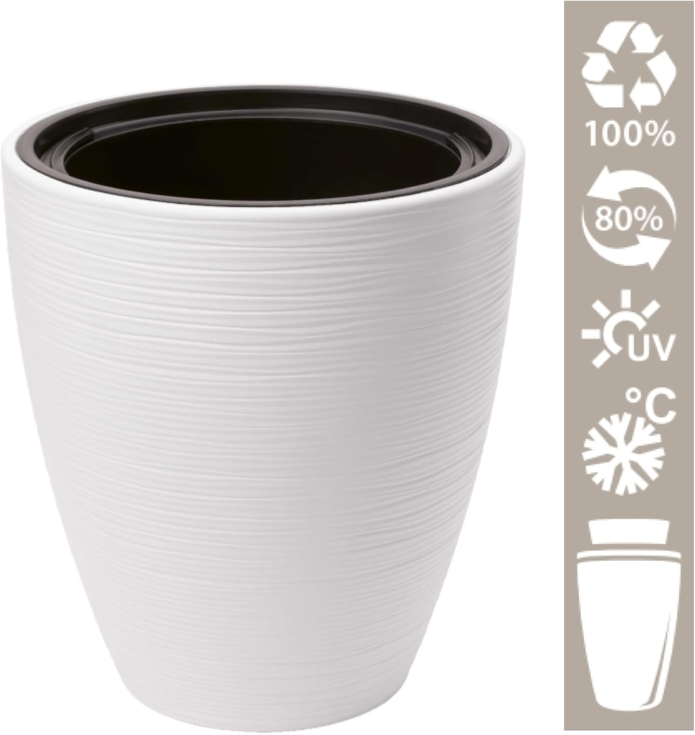 Meltom Flower Pot Large Round Height 42 cm Diameter 39 cm White 3D Wave with Insert Decoration – Bild 3