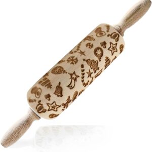 Christmas Wooden Rolling Pin with Engraving for Cookies and