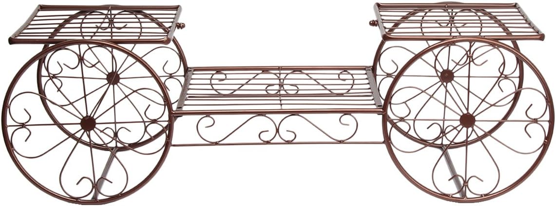 FullBerg 2-Tier Metal Flower Shelf for Plants and Hanging Basket, Four Wheel Drive Flower Stand for Indoor Balcony, Living Room, Plant Stairs, Flower Stairs, Garden Shelf, Outdoor Decoration, Antique Bronze – Bild 3