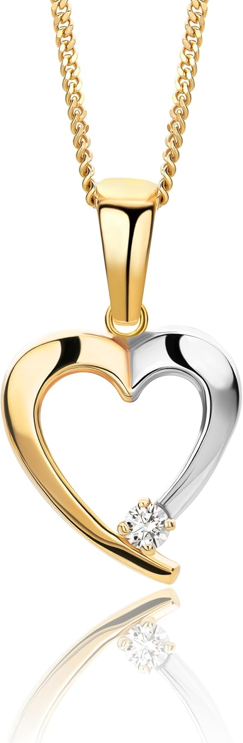 MIORE 9ct Bicolour Yellow Gold / White Gold Heart Pendant (375) - Pendant Gold/with Gold Chain/Silver Chain, Gold Jewellery Women