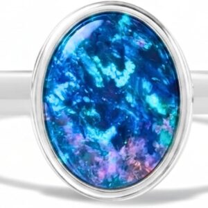 Opal Ring for Women – Australian Opal in 925 Sterling Silver and 18K White Gold Plating – Gemstone Jewellery Gift for Everyday Use – Blue Opal